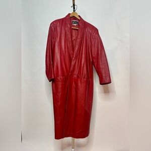 80s Red Leather Trench Coat